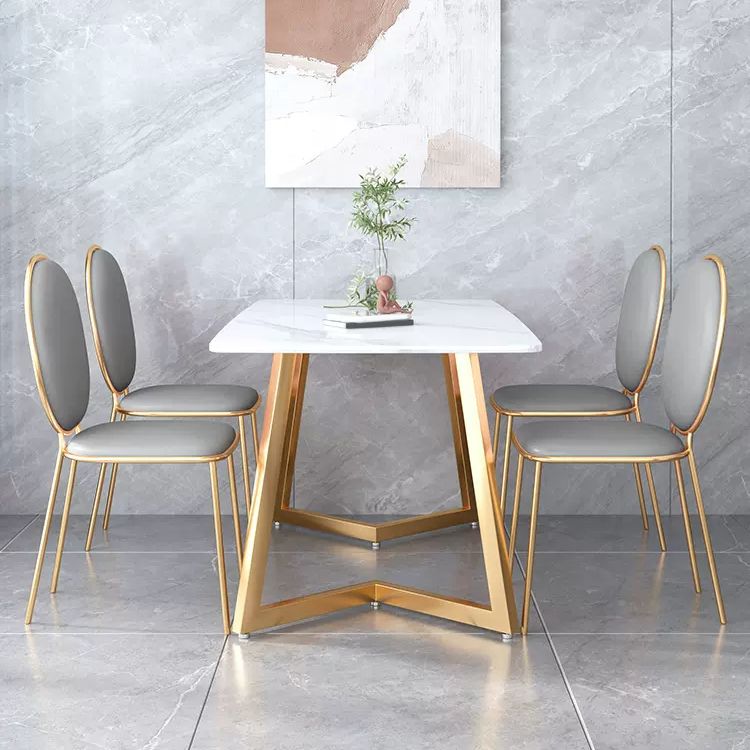 Ijzeren dubbele voetstuktafel Moderne rechthoekige stenen eettafel