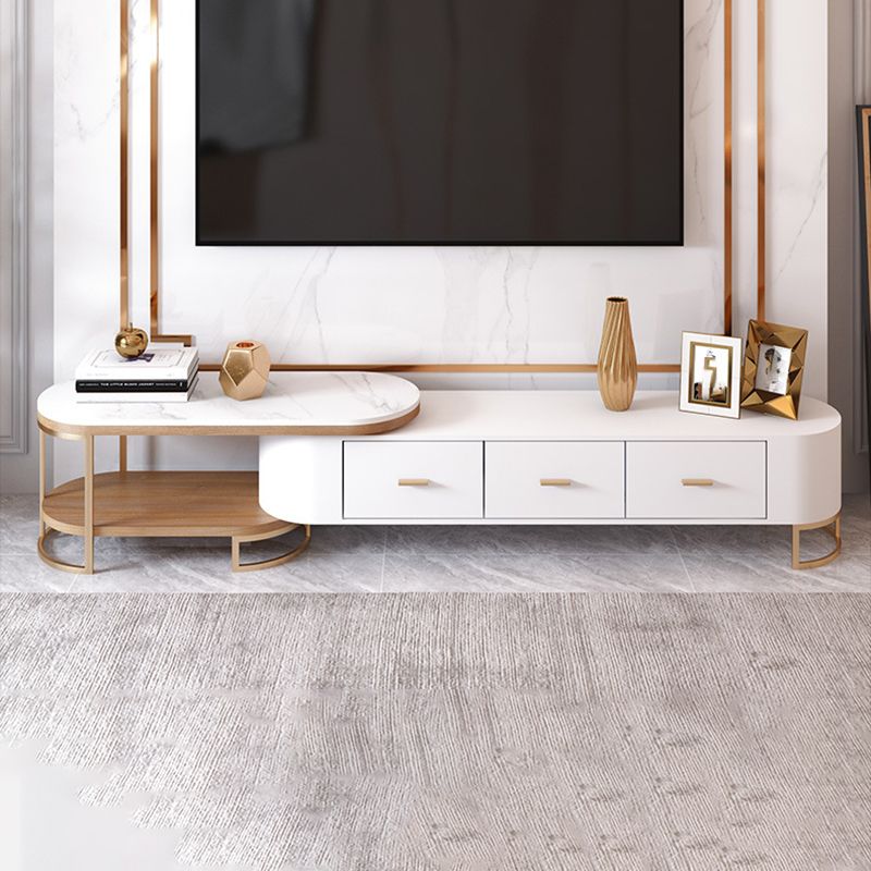 Glam Porta TV multimediale da 14" con ripiani aperti, console porta TV con cassetti