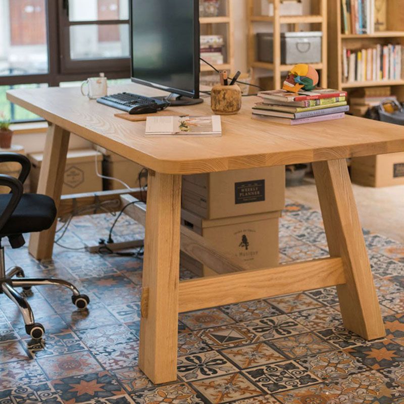 Modern Rectangle Dining Table Natural Solid Wood Trestle Dining Table