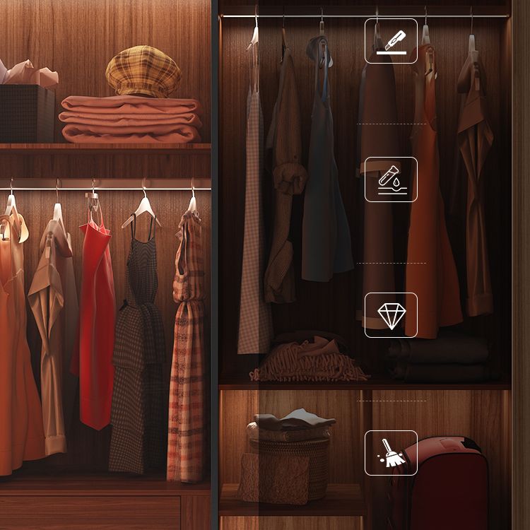 Brown Wardrobe Closet Engineered Wood Storage Cabinet for Bedroom