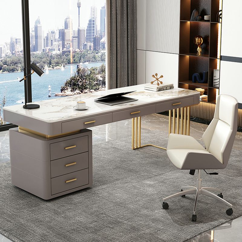 Glam Writing Desk Stone Rectangle 29.53" Tall Office Desk with Drawers Clearhalo 'furn' 'furn_office_desk' 'Furniture' 'Office Desks' 'Office Furniture' 'office_desk' 1200x1200_8cc02329-02b3-4a3b-bcb2-f4c344ff8af1