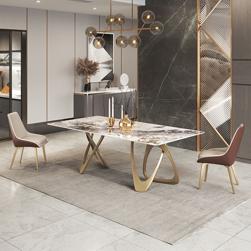 Contemporary Style Sintered Stone Kitchen Dining Set Rectangle Standard Dining with Double Pedestal Clearhalo 'Dining Room Sets' 'Dining Tables & Seating' 'dining_room_set' 'Furniture' 'furniture_dining_room_set' 'Kitchen & Dining Furniture' 'kitchen&dining_furn' 'kitchen' 1200x1200_8cc9e08d-83d8-4720-917f-f1a3ef852d2d