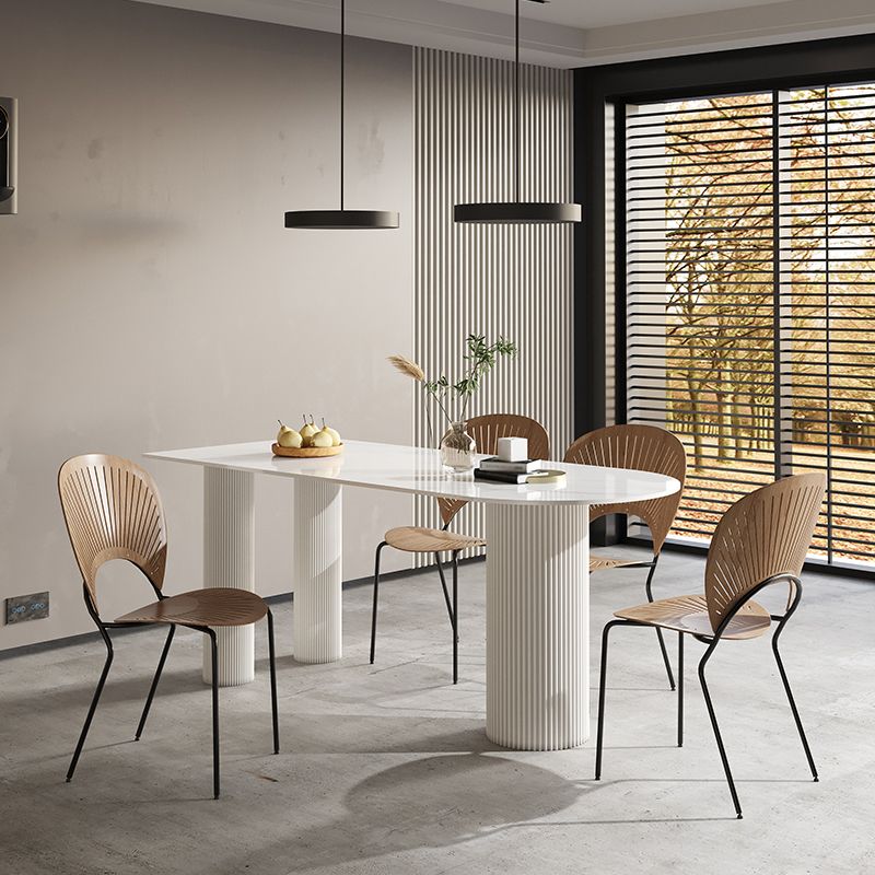 Free Form Stone Top Dining Table Solid Wood Base Dining Table for Kitchen