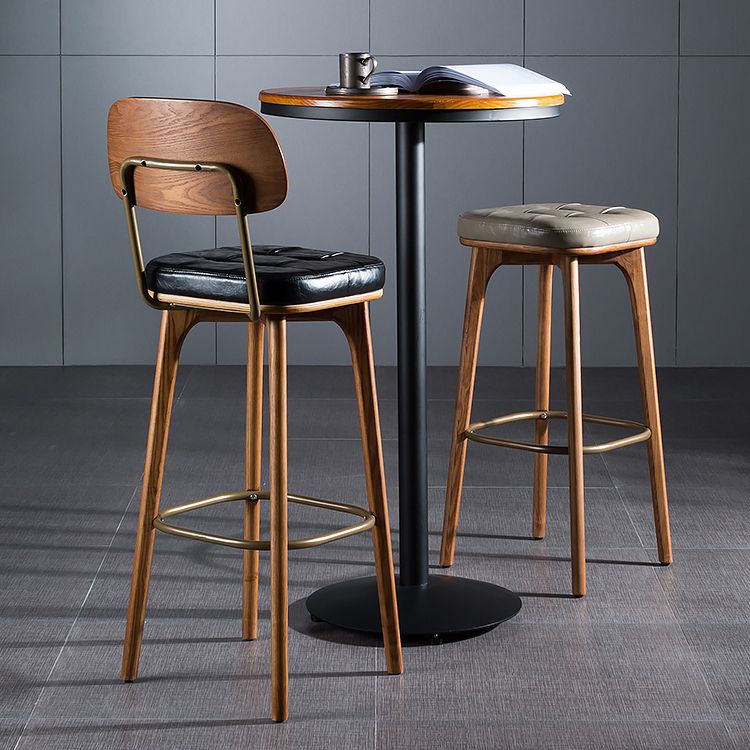 Leather Bar Stools with Wood Frame Contemporary Armless Stools for Home