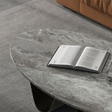 Glam Slate Coffee Cocktail Table Abstract Oval Coffee Table for Living Room