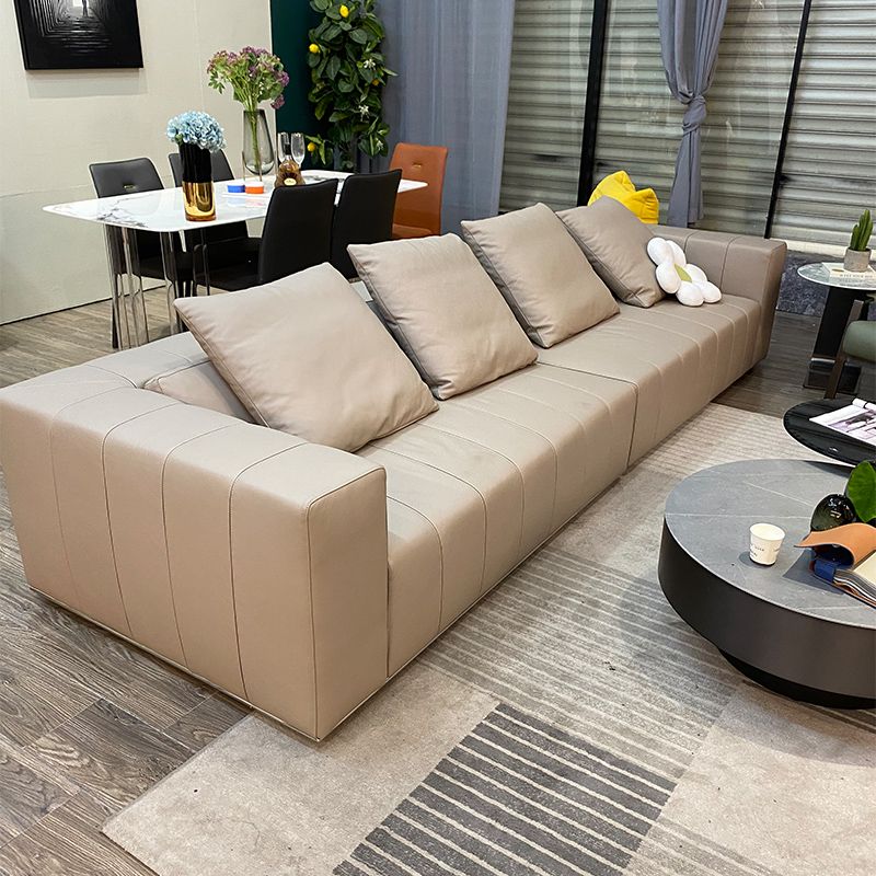 Modern Faux Leather Tuxedo Arm Standard Sofa with Bolster Pillows for Living Room Clearhalo 'furn' 'furn_sofas' 'Furniture' 'furniture_sofas' 'kitchen' 'kitchen_sofas' 'Living Room Furniture' 'Sofa' 'sofas' 1200x1200_8cd11b19-9ecf-451a-a8d3-957785279995