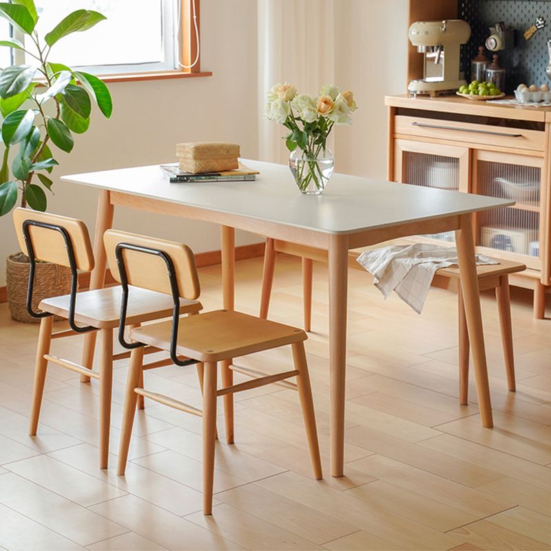 Contemporary Rectangular White and Black Stone Dining Table with Legs