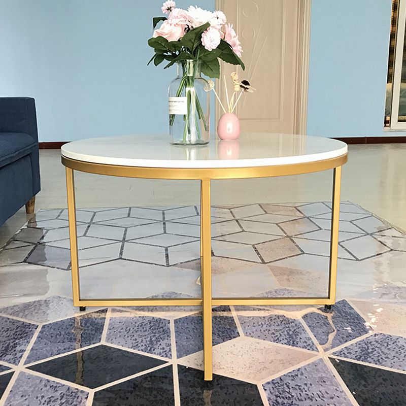 Modern Round Slate Coffee Table Cross Legs Cocktail Table in Gold Clearhalo 'Coffee & Accent Tables' 'Coffee Tables' 'coffee_tables' 'furn' 'furn_coffee_tables' 'Furniture' 'Living Room Furniture' 1200x1200_8cd784f6-f279-44cf-9b29-347a56e22f09