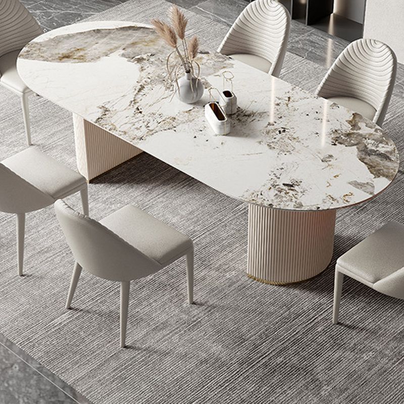 Modern Double Pedestal Table Oval Dining Table with Steel Base