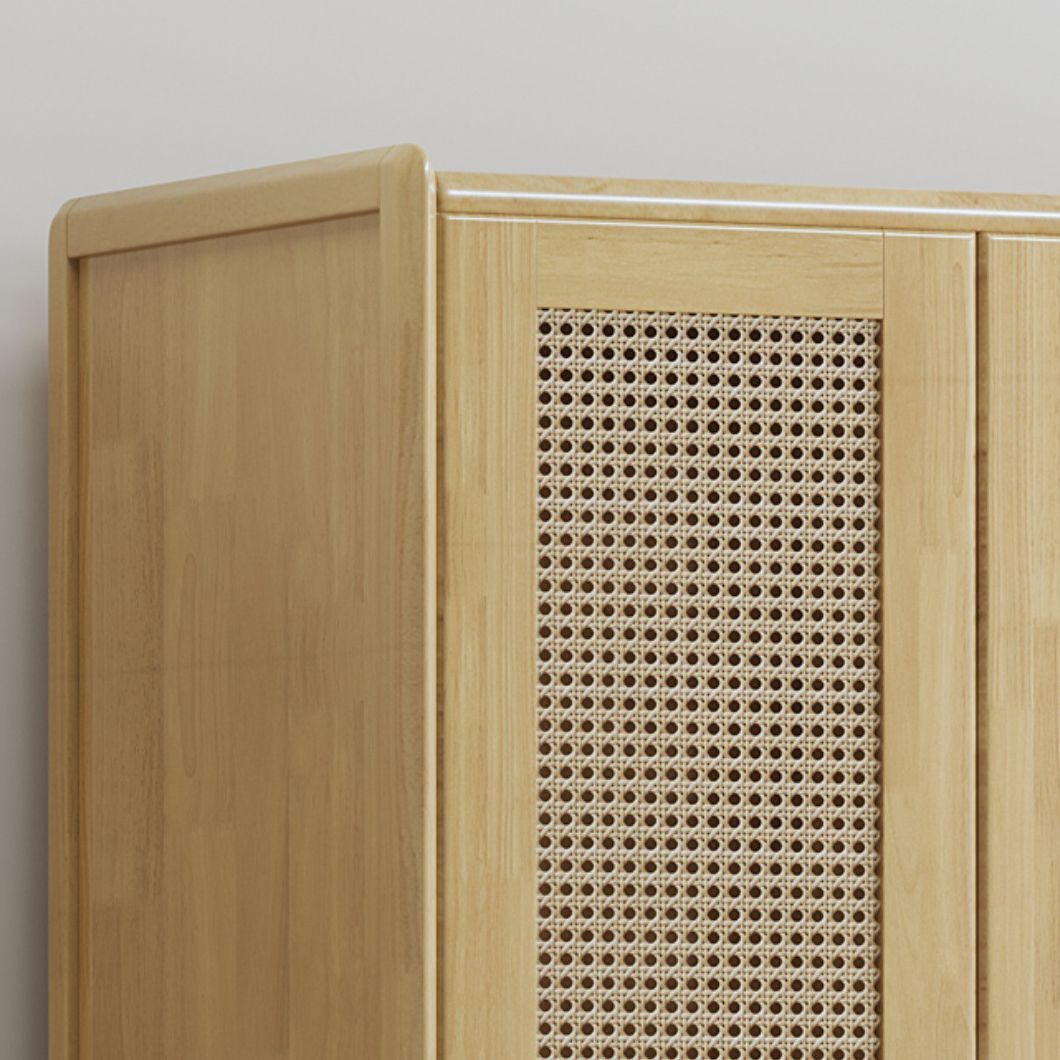 ラバーウッドのソリッドウッドフレームワードローブモダンレイタンヒンジ付きドアが足のあるドア