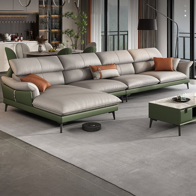 ピローアームコンテンポラリーステイン耐性のフェイクレザーソファ＆チャイズ