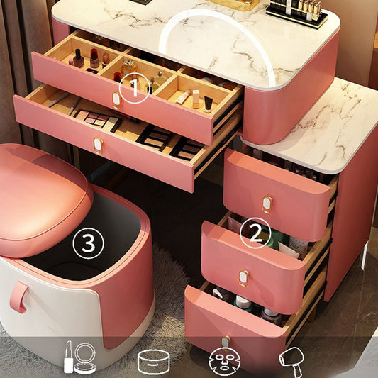 Vanity top in pietra con cassetti di stoccaggio trucco vanità scrivania con sgabelli e specchio