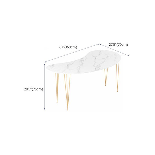 White Glam Curved Writing Desk Home Office Desk with Metal Legs