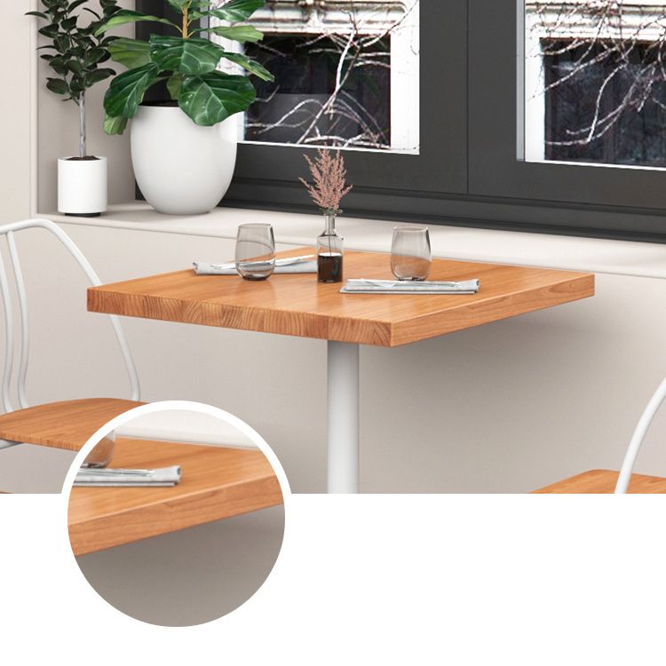 Metal Industrial Square Table Pine Solid Wood Top Table with Pedestal Base