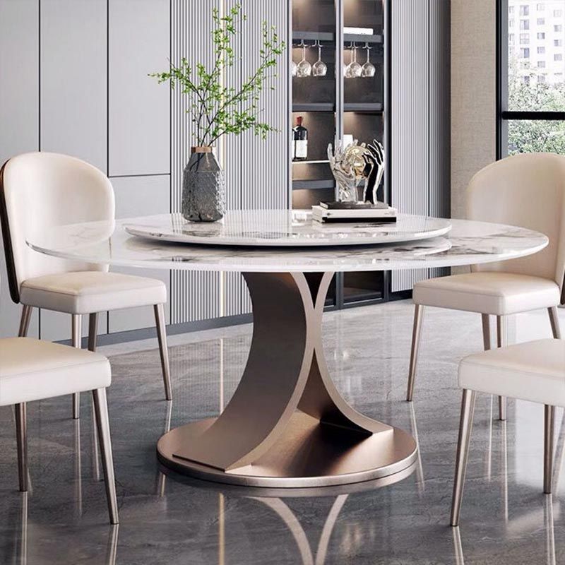 Mesa de comedor de piedra sinterizada redonda muebles modernos con base de acero pedestal