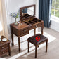17.71" Wide Ash Vanity Set with Mirror Brown Dresser with 2-Drawer