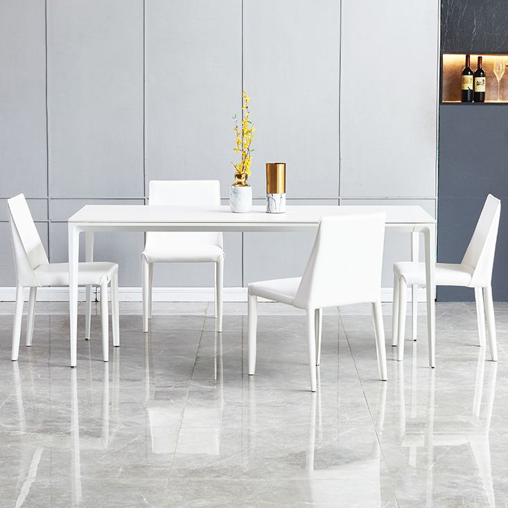 Modern Style Sintered Stone Dining Table 4 Legs Rectangular Table in White Clearhalo ' dining_table' 'Dining Tables & Seating' 'Dining Tables' 'Furniture' 'furniture_dining_table' 'Kitchen & Dining Furniture' 'kitchen&dining_furn' 'kitchen' 'kitchen_dining_table' 1200x1200_8cecd093-8a5b-46f7-9ae6-9dd814088fcd