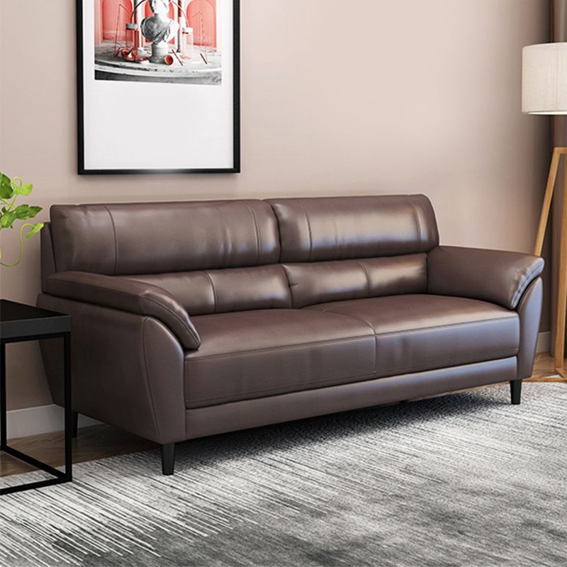 Stain Resistant Leather Settee Couch Pillow Top Arm Sofa Couch in Brown