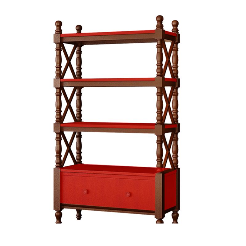 Etagere Open Back Bookshelf Nordic Solid Wood Bookcase with Drawer