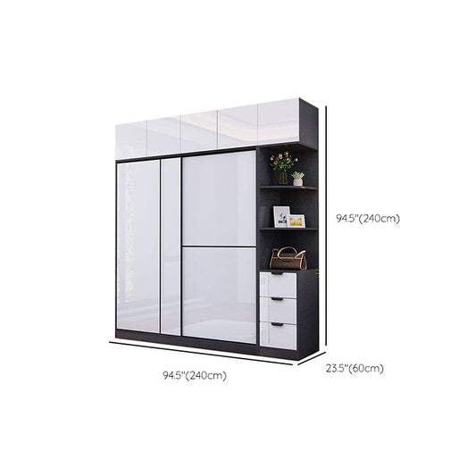 White Grey Wardrobe Cabinet Modern Wardrobe Closet with Shelves