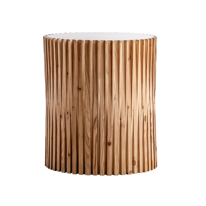 Rustic Drum Side Table Solid Wood Round End Table in Distressed Finish