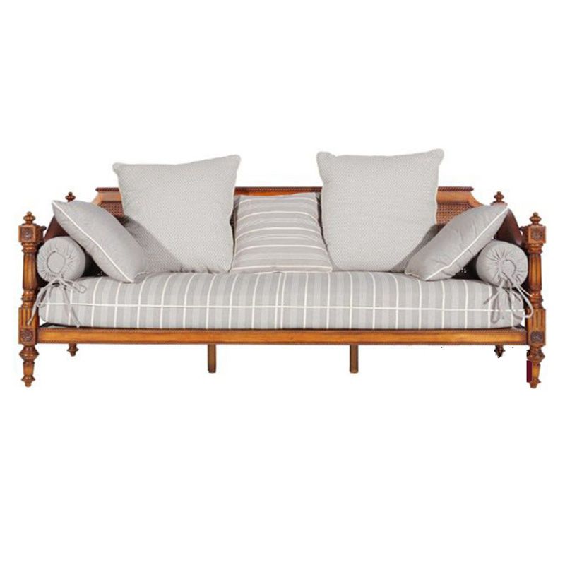 Farmhouse Seating Tuxedo Arm Sofa with Pillows Fabric and Wood in Brown