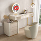 Beige Vanity Dressing Table Set Stool & Storage Drawers Vanity