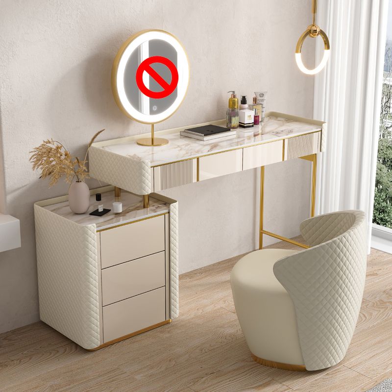 Beige Vanity Dressing Table Set Stool & Storage Drawers Vanity