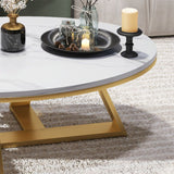 Glam Oval Stone Top Couchtisch mit Eisenkreuz -Basis -Cocktailtisch