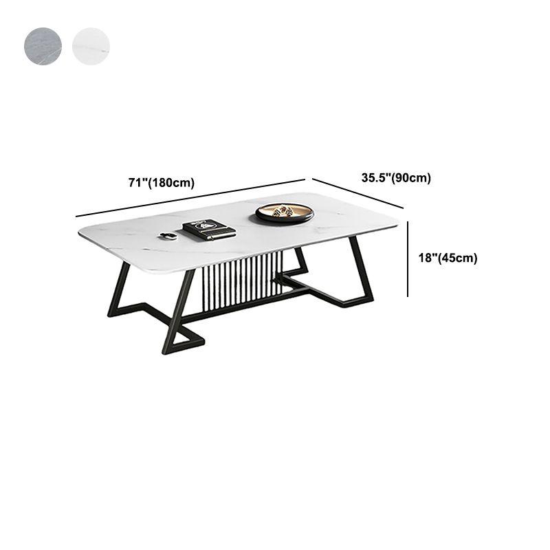 Rectangle Stone Top Coffee Table with Black Metal Trestle Base Clearhalo 'Coffee & Accent Tables' 'Coffee Tables' 'coffee_tables' 'furn' 'furn_coffee_tables' 'Furniture' 'Living Room Furniture' 1200x1200_8d0e3f79-02c0-43d4-ae10-041e591f8e1a