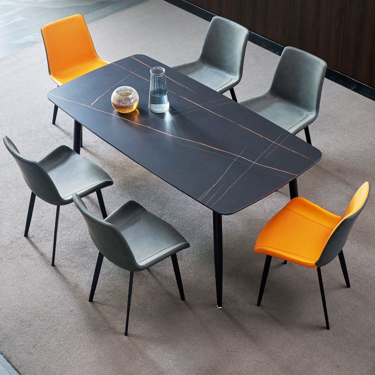 Modern Style Dining Table Rectangle Sintered Stone 4 Legs Table with Black Frame Clearhalo ' dining_table' 'Dining Tables & Seating' 'Dining Tables' 'furn' 'furn_dining_table' 'Furniture' 'furniture_dining_table' 'Kitchen & Dining Furniture' 'kitchen&dining_furn' 'kitchen' 'kitchen_dining_table' 1200x1200_8d10859c-827a-4c35-ad97-cec7aa9175f7