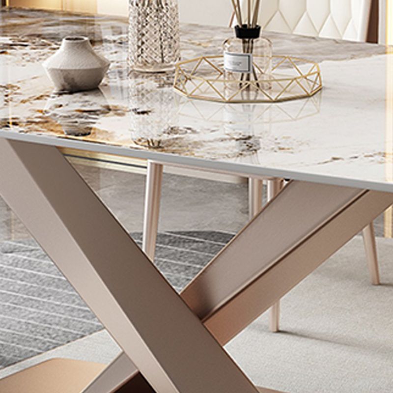 Traditional Luxury Dinner Table Rectangle Pedestal Table with Steel Base Clearhalo 'Dining Tables & Seating' 'Dining Tables' 'dining_table' 'furn' 'furn_dining_table' 'Furniture' 'Kitchen & Dining Furniture' 1200x1200_8d10ce3e-aa5d-4636-87e6-d7212b67f665
