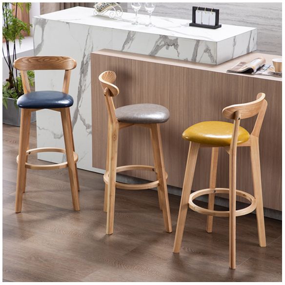 Modern Armless Backrest Counter Stool Wood Study Bar Stool with Cushion and Pedal Clearhalo 'Bar Furniture' 'Bar Stools' 'bar_stools' 'furn' 'furn_bar_stools' 'furniture_bar_stools' 'Kitchen & Dining Furniture' 'kitchen&dining_furn' 'kitchen' 'kitchen_furn' Furniture' 1200x1200_8d18b587-7471-4808-82a1-9b1b15602c34