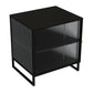 Glass and Metal Bedside Cabinet Modern Minimalist Bedside Table with Legs Clearhalo 'Bedroom Furniture' 'furn' 'furn_night_stand' 'Furniture' 'night_stand' 'Nightstands' 1200x1200_8d1da703-7e53-479d-b557-adc00551e468