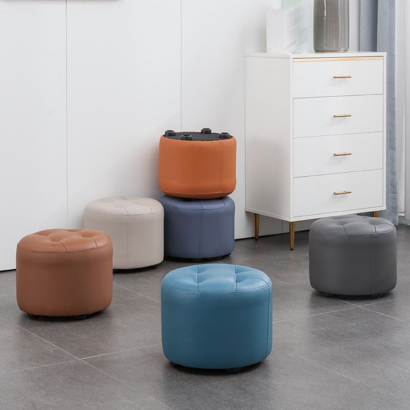 Mid-Century Modern Pouf Ottoman Genuine Leather Upholstered Tufted Round Ottoman Clearhalo 'furn' 'furn_ottomans_poufs' 'Furniture' 'Living Room Furniture' 'Ottomans & Poufs' 'ottomans_poufs' 1200x1200_8d1e0f2c-fe0e-489d-88b2-bb8f79de2970