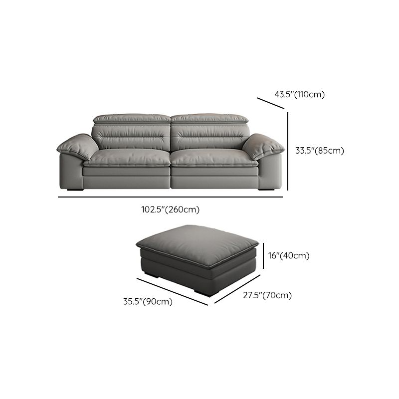 Contemporary Faux Leather Light-grey Sewn Pillow Back Pillow Top Arm Sofa