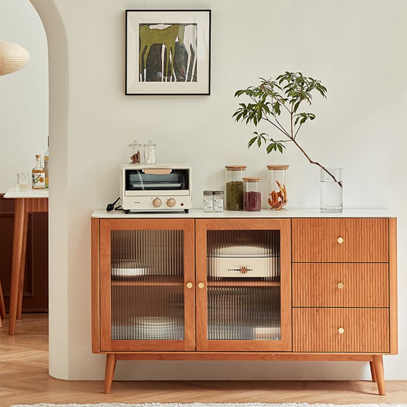 Stone Top Sideboard Modern Cherry Wood with Glass Door in Teak Clearhalo 'buffet_sideboard' 'Buffets & Sideboards' 'furn' 'furn_buffet_sideboard' 'Furniture' 'Kitchen & Dining Furniture' 1200x1200_8d1fd0c0-33eb-4e3c-998d-000740414cc7