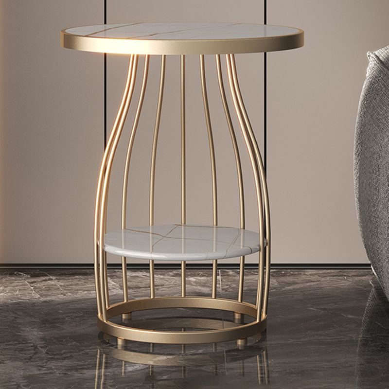 Tavolino rotondo moderno in ardesia da 19,6 pollici in metallo tavolino con scaffale