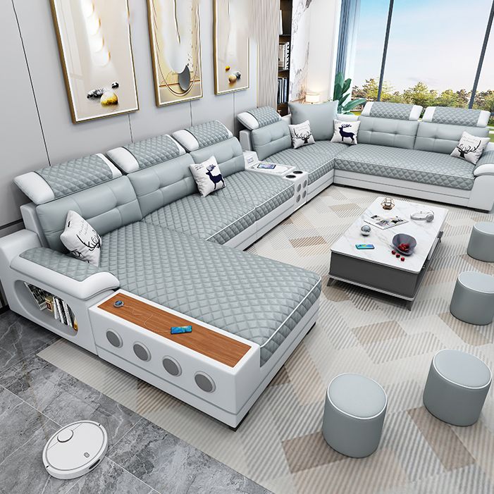 Sofá seccional de cuero de campo sintético francés con brazos de almohada