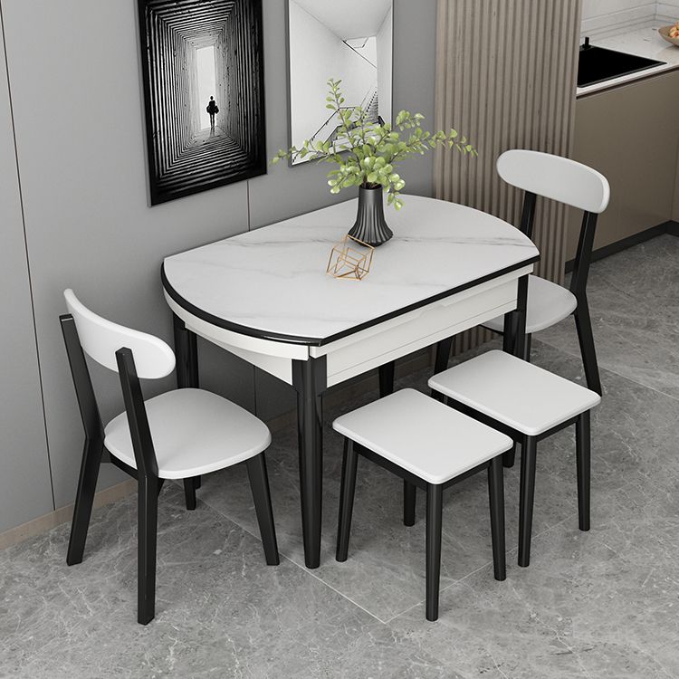 Slate and Wood Table Contemporary Retractable Round Dining Table Clearhalo 'Dining Tables & Seating' 'Dining Tables' 'dining_table' 'furn' 'furn_dining_table' 'Furniture' 'Kitchen & Dining Furniture' 1200x1200_8d250bb3-04da-47d9-9723-589bd5901e0e