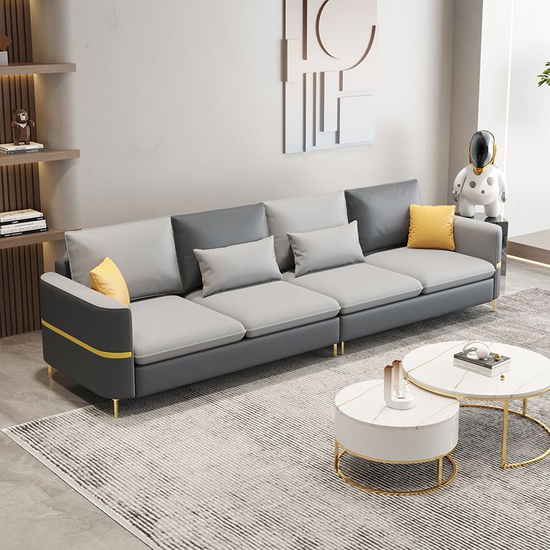 Contemporary Solid Color Faux Leather Square Arm Sofa For Living Room