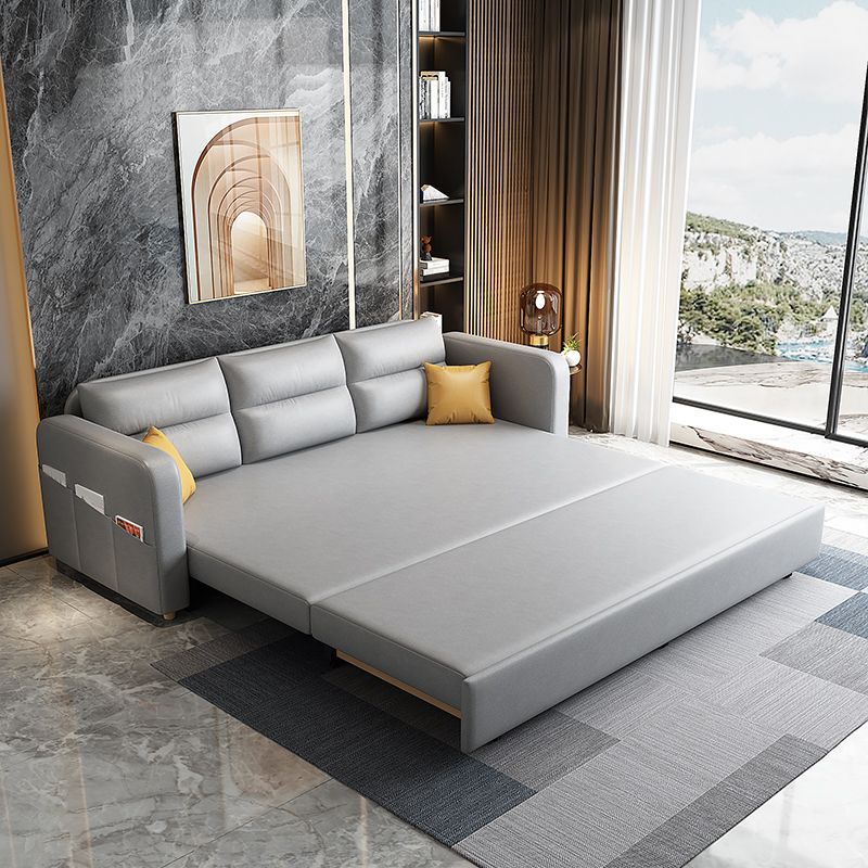 Modern Faux Leather Sleeper Upholstered Square Arms Sofa Bed in Gray