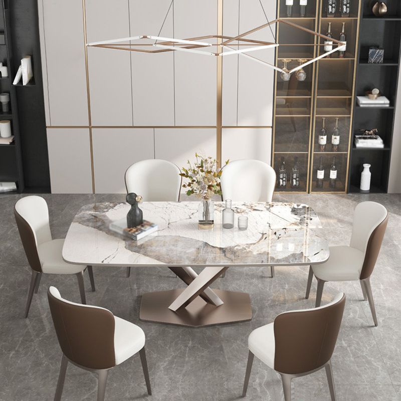 Rectangle Dining Table Stone Top Table with Stainless Steel Pedestal Base Clearhalo 'Dining Tables & Seating' 'Dining Tables' 'dining_table' 'furn' 'furn_dining_table' 'Furniture' 'furniture_dining_table' 'Kitchen & Dining Furniture' 1200x1200_8d2cfb80-9709-40e4-8fcf-585fd9632055