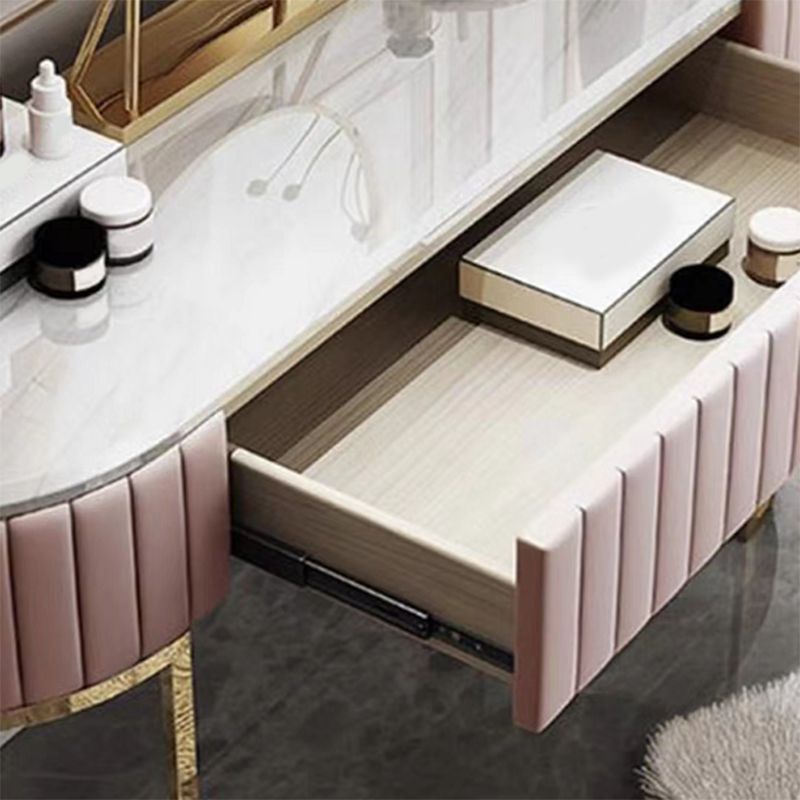 1-Drawer Makeup Vanity Table with Mirror & Stool Luxurious Stone/Leather Dresser Clearhalo 'Bedroom Furniture' 'furn' 'furn_makeup_vanities' 'Furniture' 'Makeup Vanities' 'makeup_vanities' 1200x1200_8d2ed22b-8e43-4fda-a12f-9367a03f3016