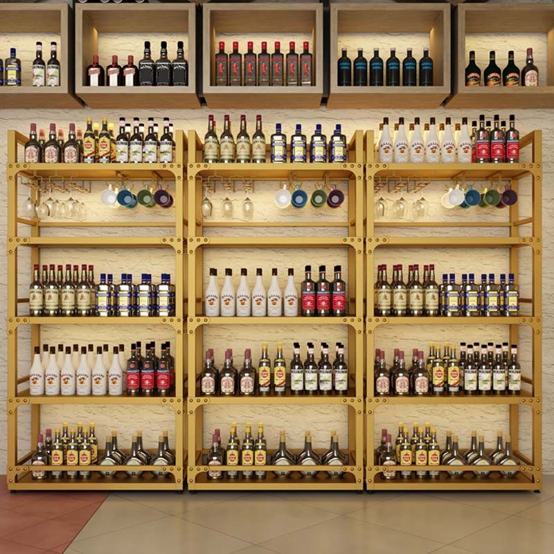 Bottiglia da vino per pavimenti in metallo e portabottiglie in vetro Kit contemporaneo con scaffale