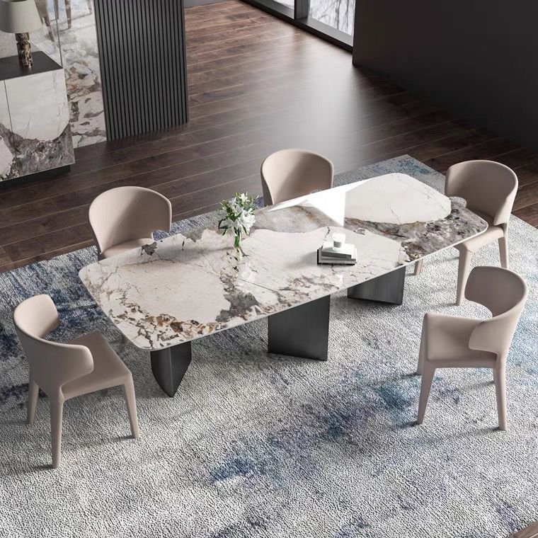 Designer Style 1/3/4/5/6 Pieces Dining Set Sintered Stone Dining Table with Leather Chairs Clearhalo 'Dining Room Sets' 'Dining Tables & Seating' 'dining_room_set' 'furn' 'furn_dining_room_set' 'Furniture' 'furniture_dining_room_set' 'Kitchen & Dining Furniture' 1200x1200_8d325bdf-6d9e-493c-8a35-4e09c549ae1e