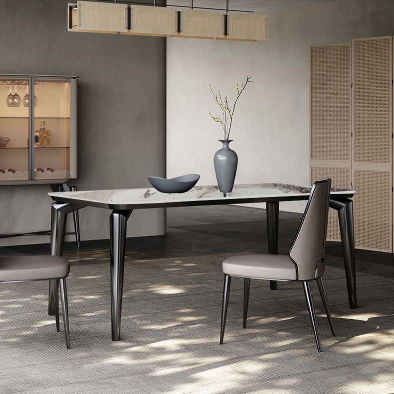 Juego de comedor con tapa de piedra sinterizada estilo diseñador, juego de mesa de comedor rectangular de 1/4/6 piezas