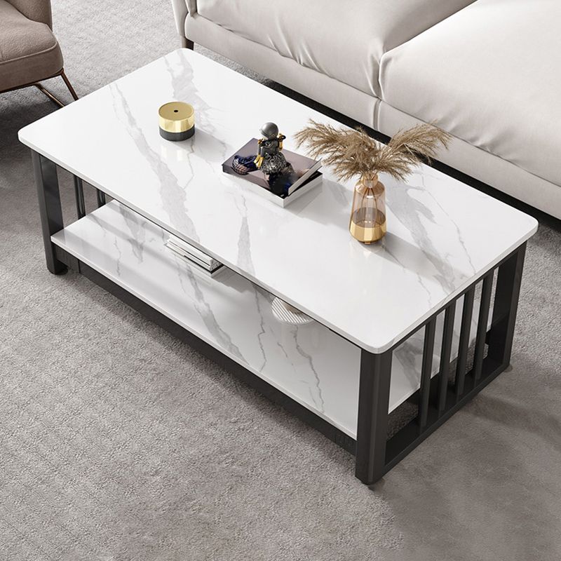 Slate 4 Legs Coffee Table Rectangle Single Coffee Table with Shelf Clearhalo 'Coffee & Accent Tables' 'Coffee Tables' 'coffee_tables' 'furn' 'furn_coffee_tables' 'Furniture' 'Living Room Furniture' 1200x1200_8d354148-2278-43ba-887f-aa25b055fefe