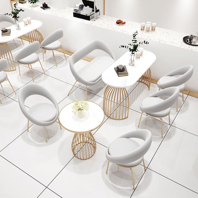 Glam White Faux Marble Top Kitchen Table with Gold Metal Legs