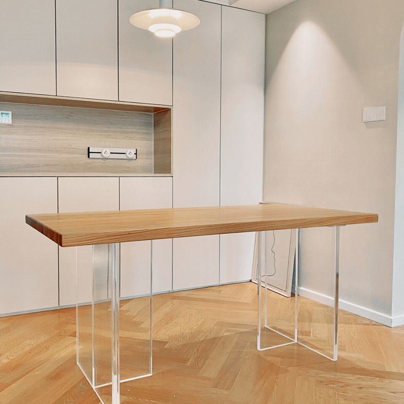 Modern Pine Solid Wood Table Rectangle Dining Table with Acrylic Double Pedestal Base Clearhalo ' dining_table' 'Dining Tables & Seating' 'Dining Tables' 'furn' 'furn_dining_table' 'Furniture' 'furniture_dining_table' 'Kitchen & Dining Furniture' 'kitchen&dining_furn' 'kitchen' 'kitchen_dining_table' 1200x1200_8d37c4dc-1607-4c79-b46b-755eb8b54e3a
